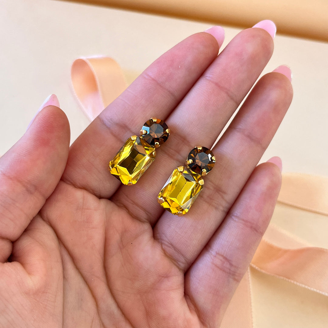 Yellow and bronze Swarovski crystals studs