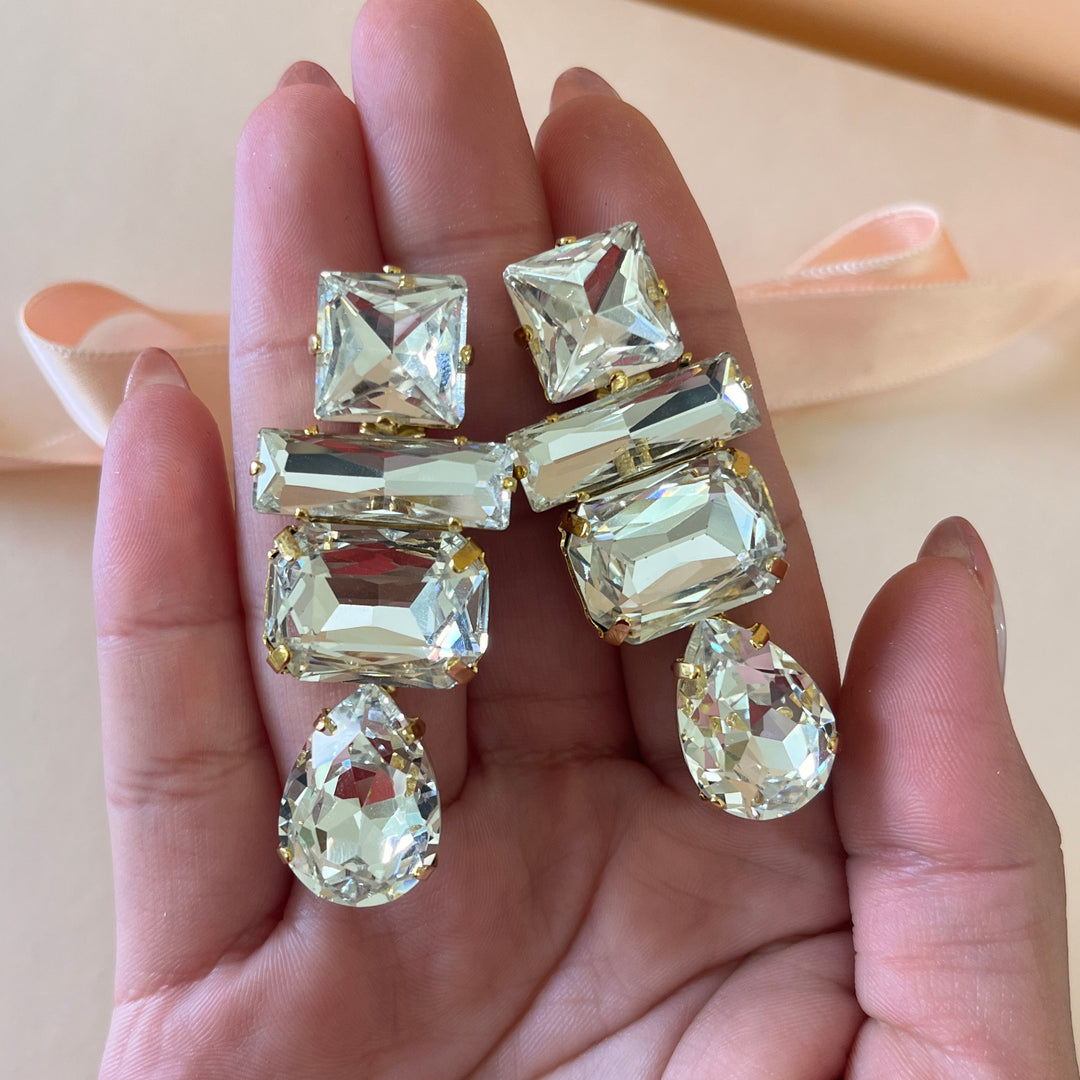 Preciosa crystals mix of shapes gold plated earrings