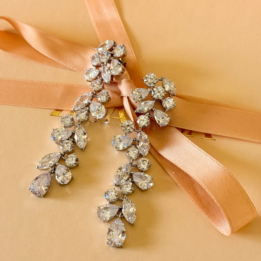 Chunky mixed shapes zircone silver earrings