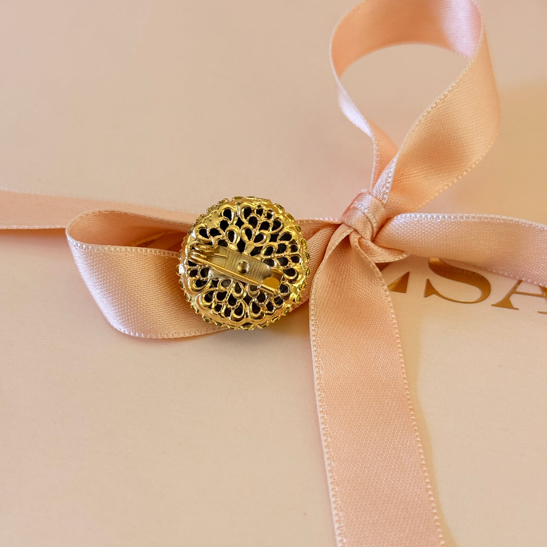 Yellow half ball preciosa crystals gold plated brooch
