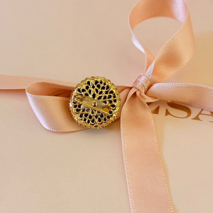Yellow half ball preciosa crystals gold plated brooch