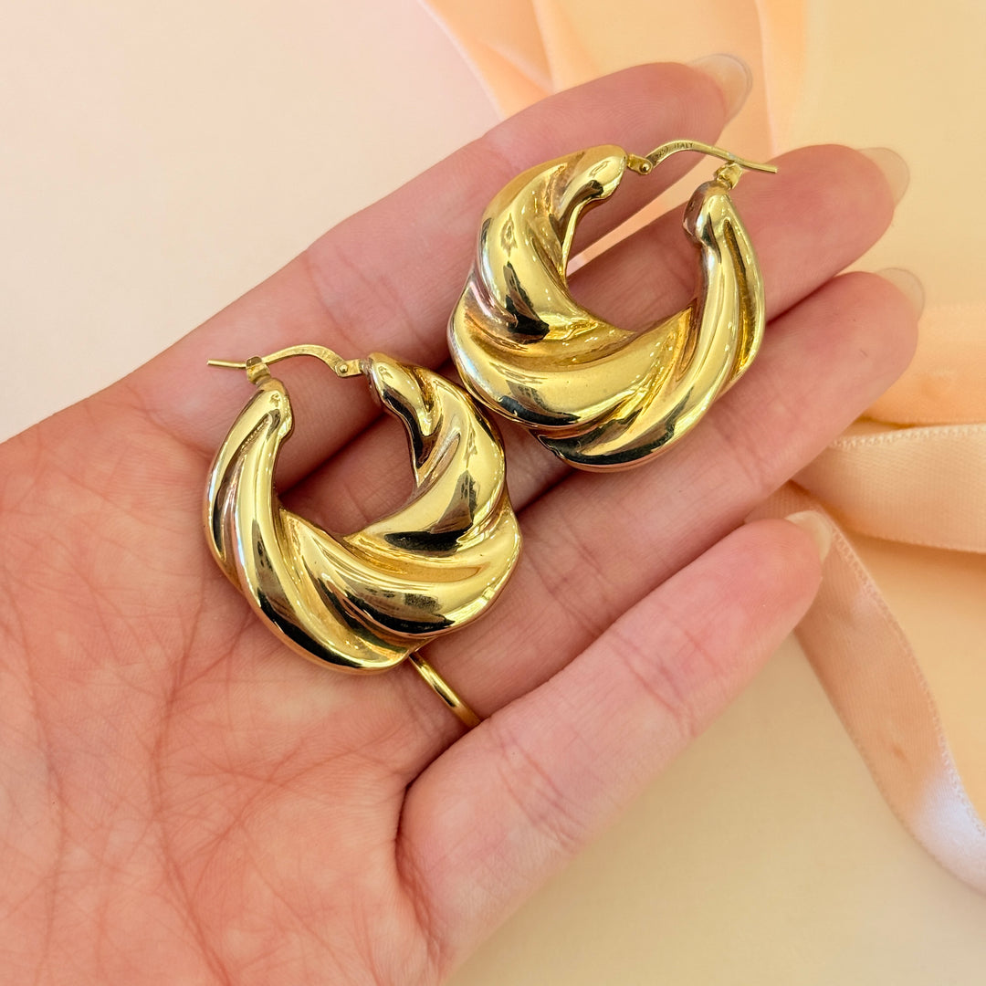 Twisted sterling silver gold plated hoops