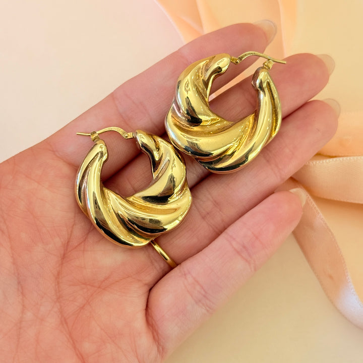 Twisted sterling silver gold plated hoops