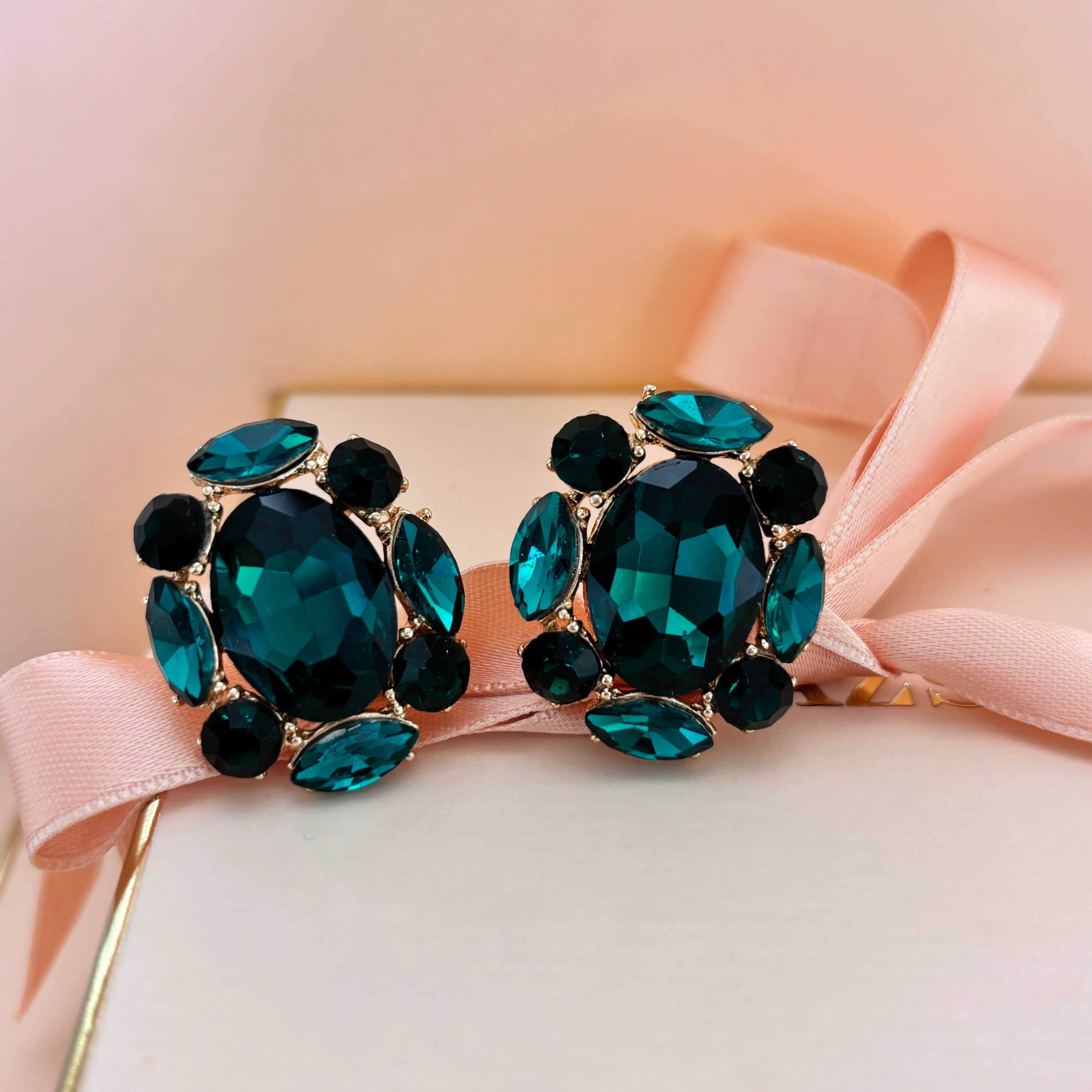 Multi Stone Cluster Oval Evening Earrings