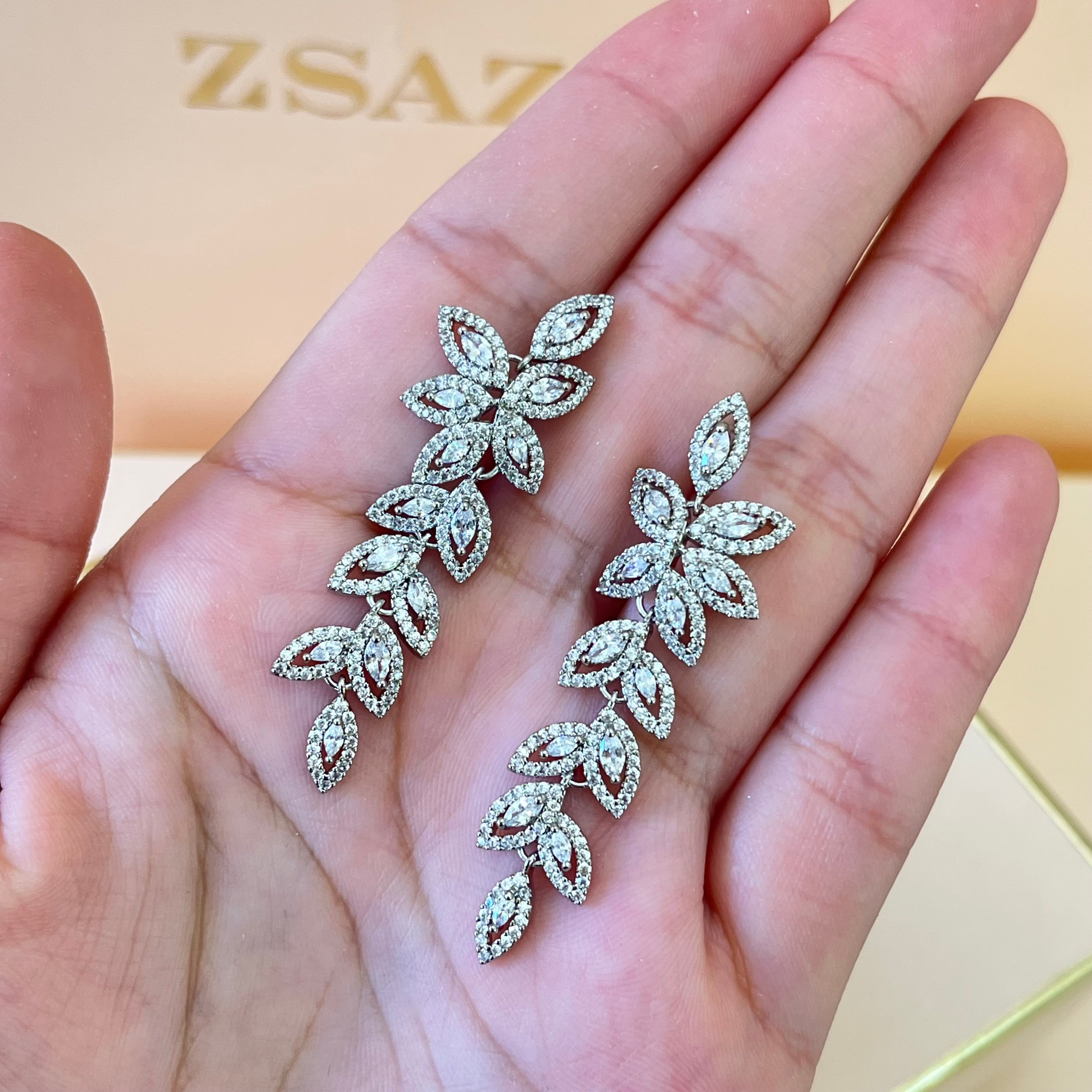 Silver zircone marquise earrings