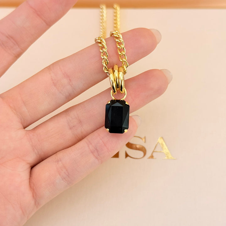 Rectangular black Swarovski crystals gold plated set