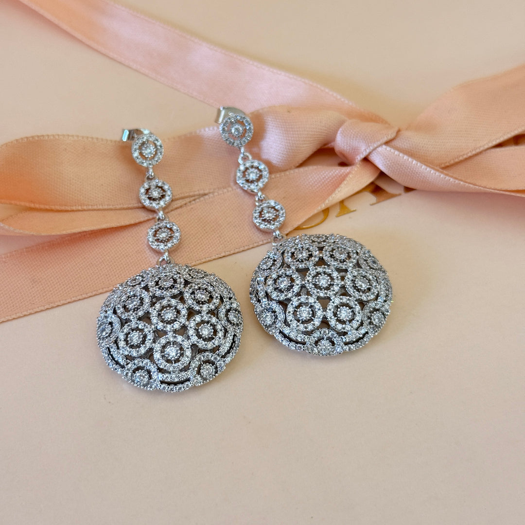 Round zircone silver long earrings