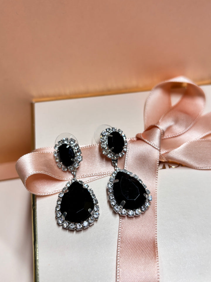 Elegant black silver teardrop earrings