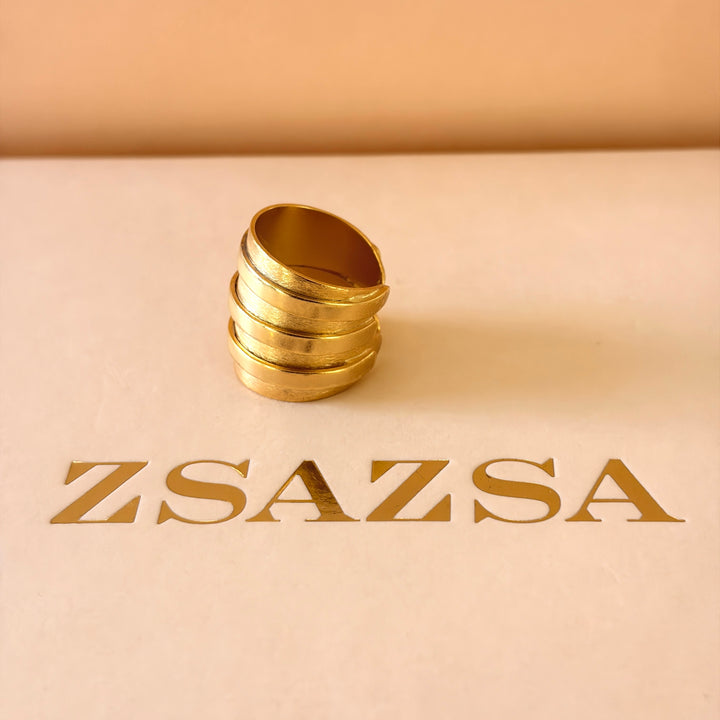 Handmade Striped Band Gold Ring | Gold Plated | ZsaZsa