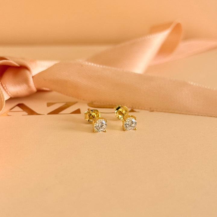 Small solitaire zircone gold plated earrings