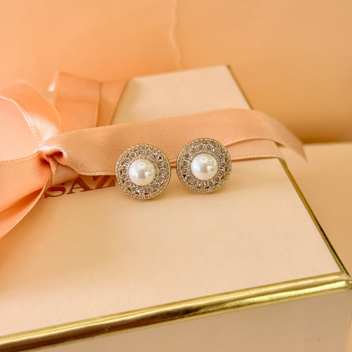 Classic pearl zircone sterling silver gold plated studs