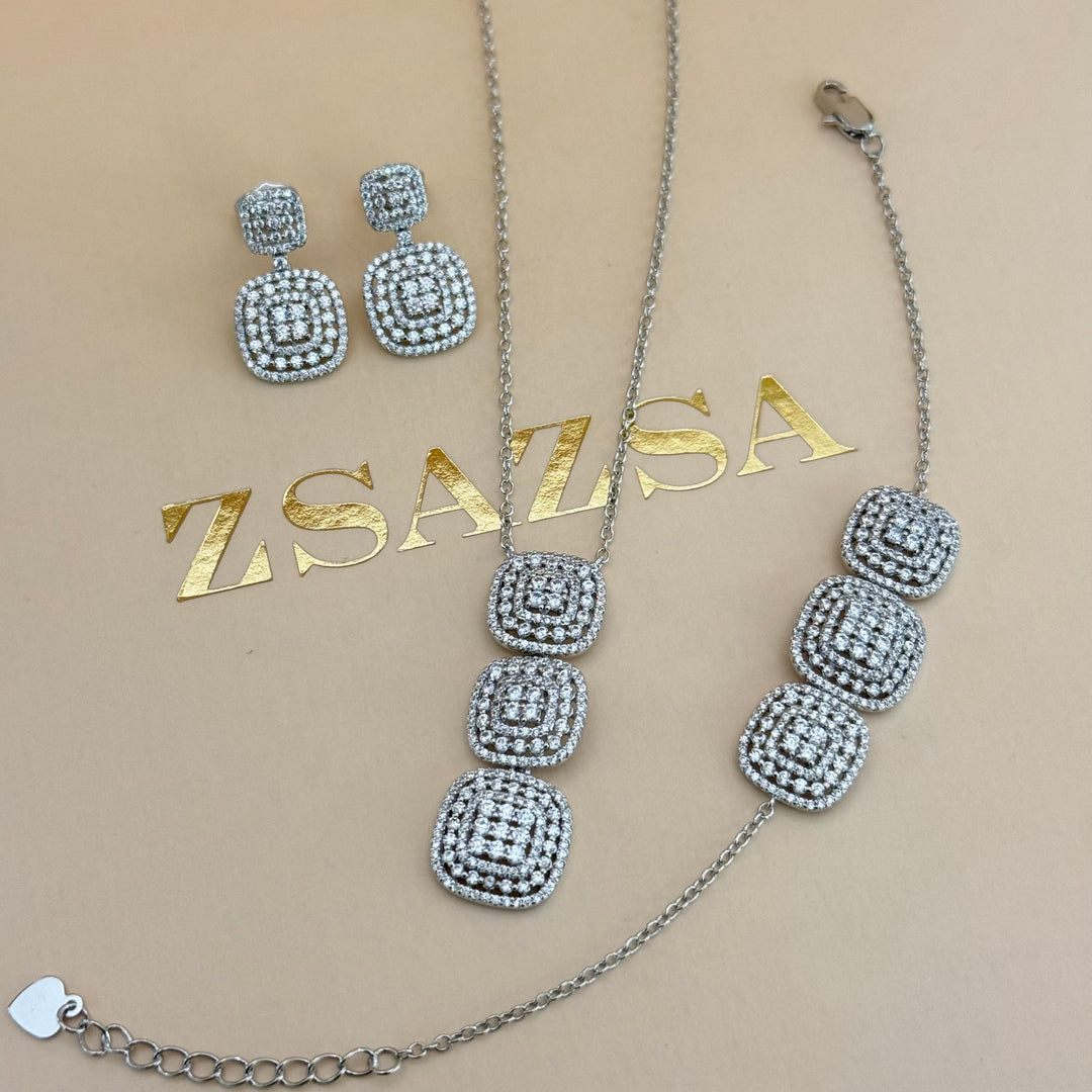 Squares zircone silver set