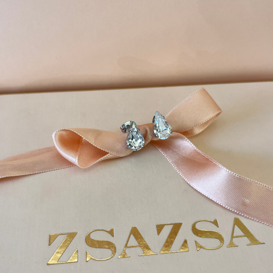 Swarovski crystals teardrop white gold plated studs