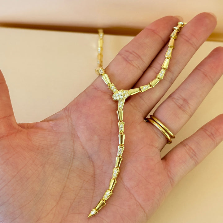 Zircone snake gold plated sterling silver necklace