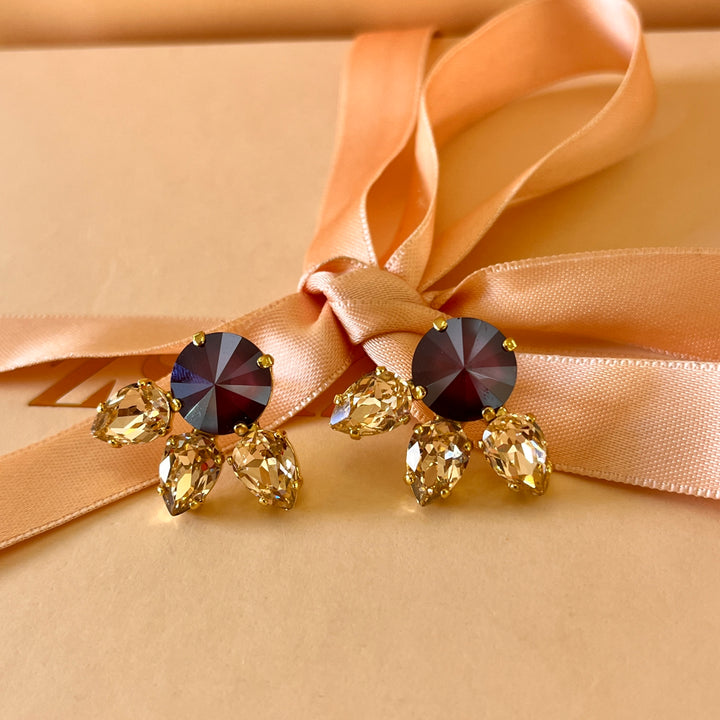 Purple and peach Swarovski crystals studs
