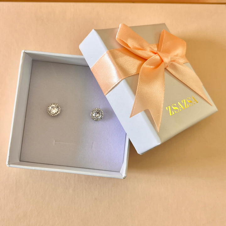 Round zircone white gold plated earrings