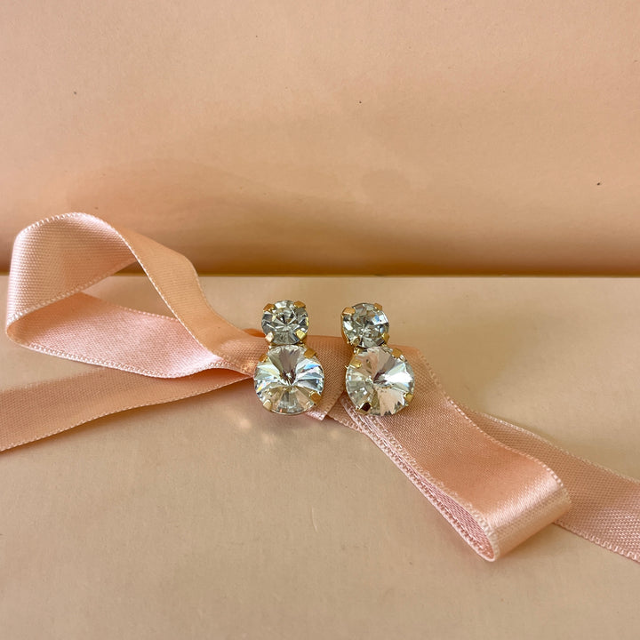 Double preciosa crystals gold plated studs