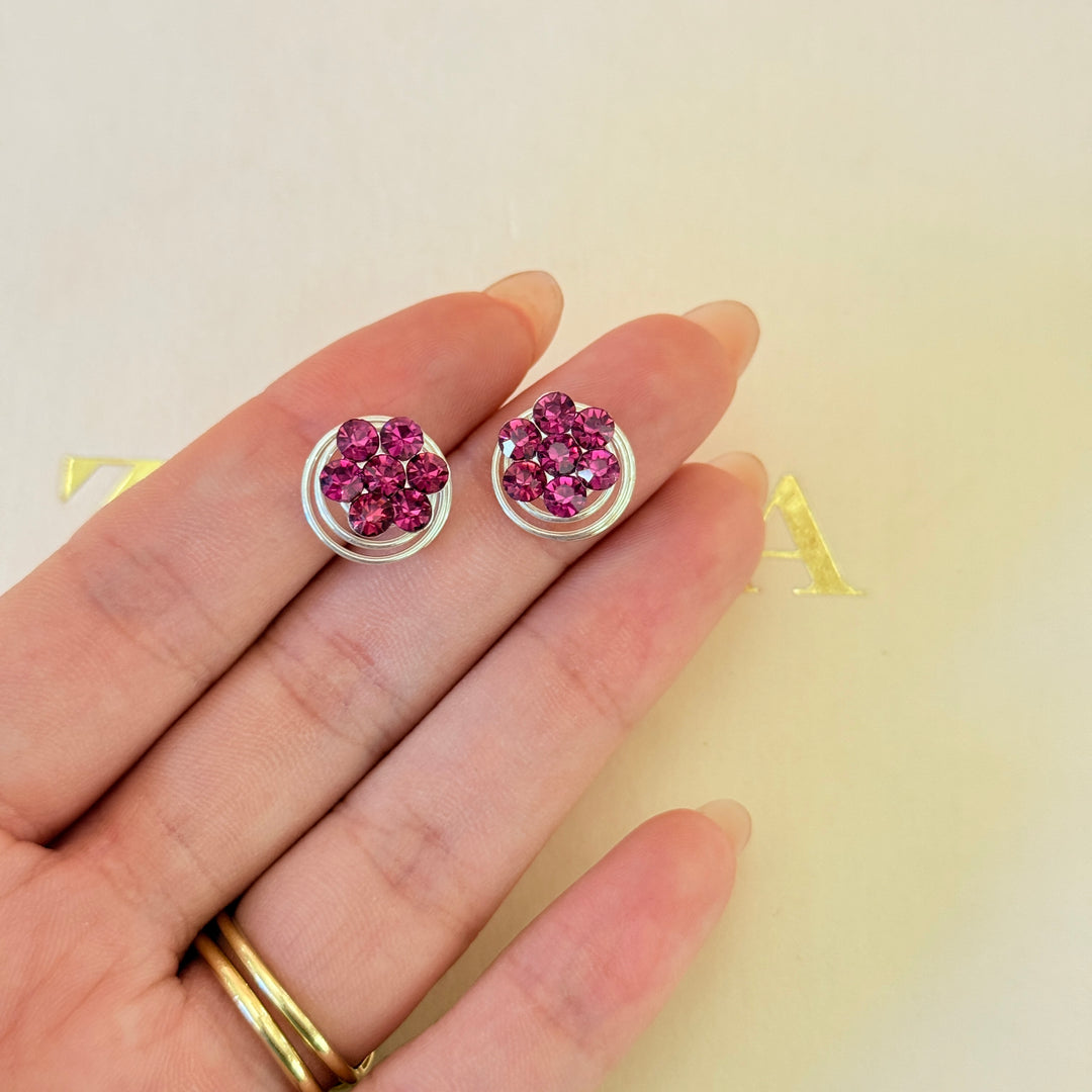Rhinestone fuchsia dainty flower spiral hair