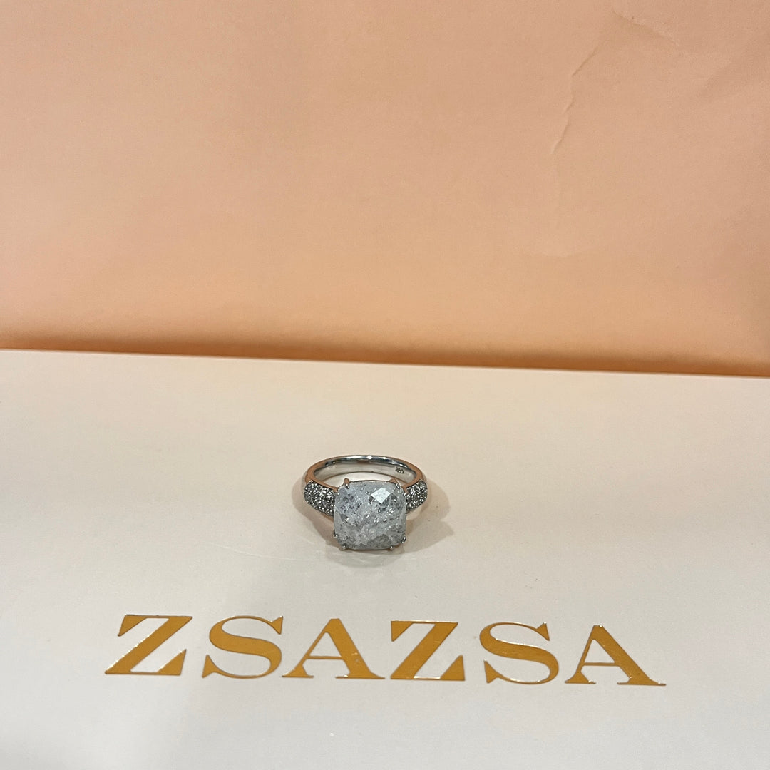 Semiprecious stone square sterling silver ring