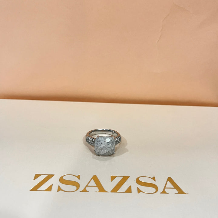 Semiprecious stone square sterling silver ring