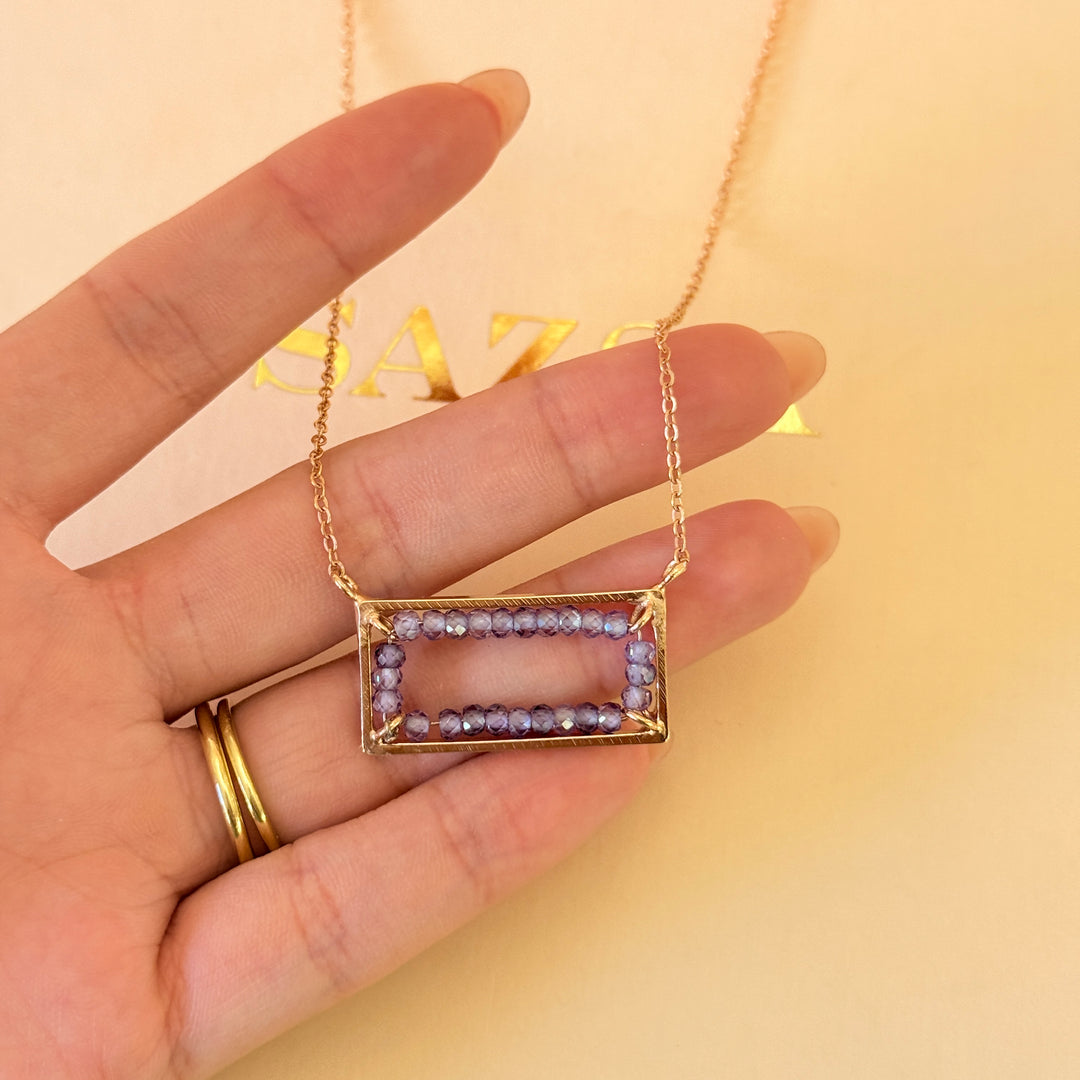 Beads purple handmade rectangular rose gold plated set