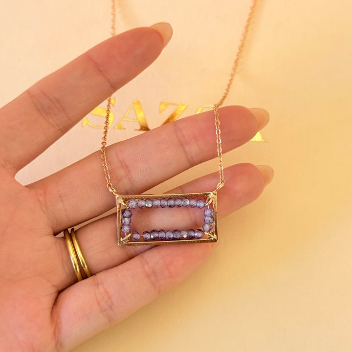 Beads purple handmade rectangular rose gold plated set