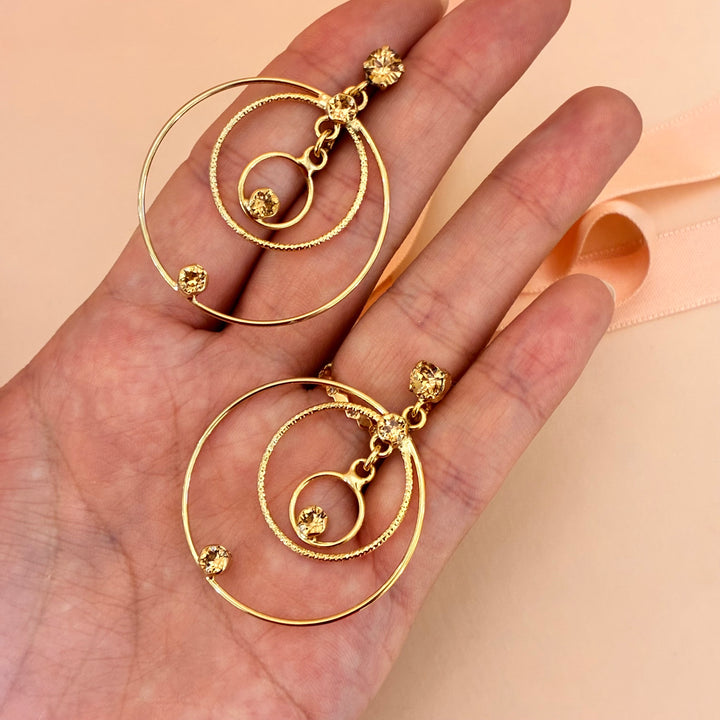 Bronze round dangle Swarovski crystals earrings