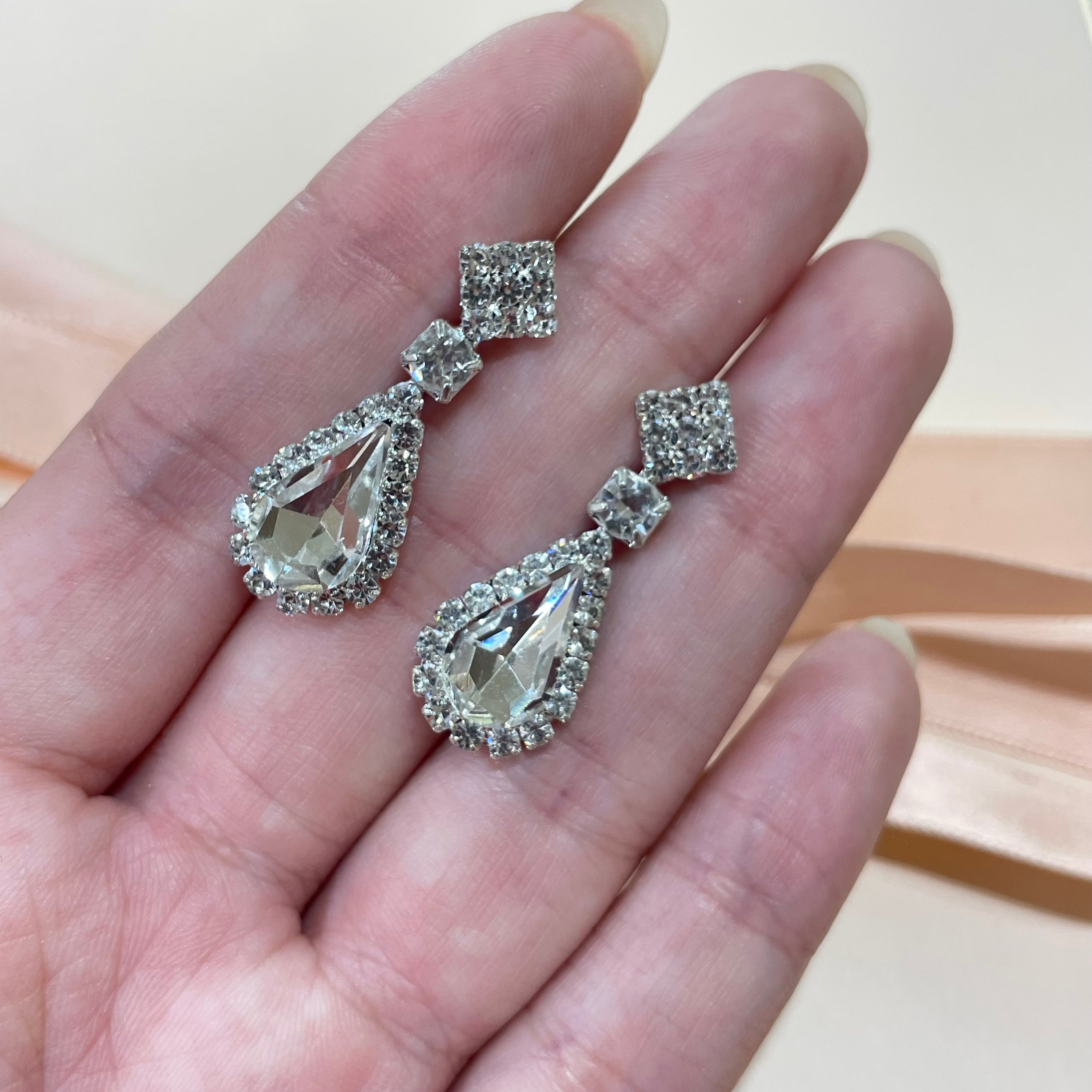 Teardrop Stone Accented Dangle Evening Earrings