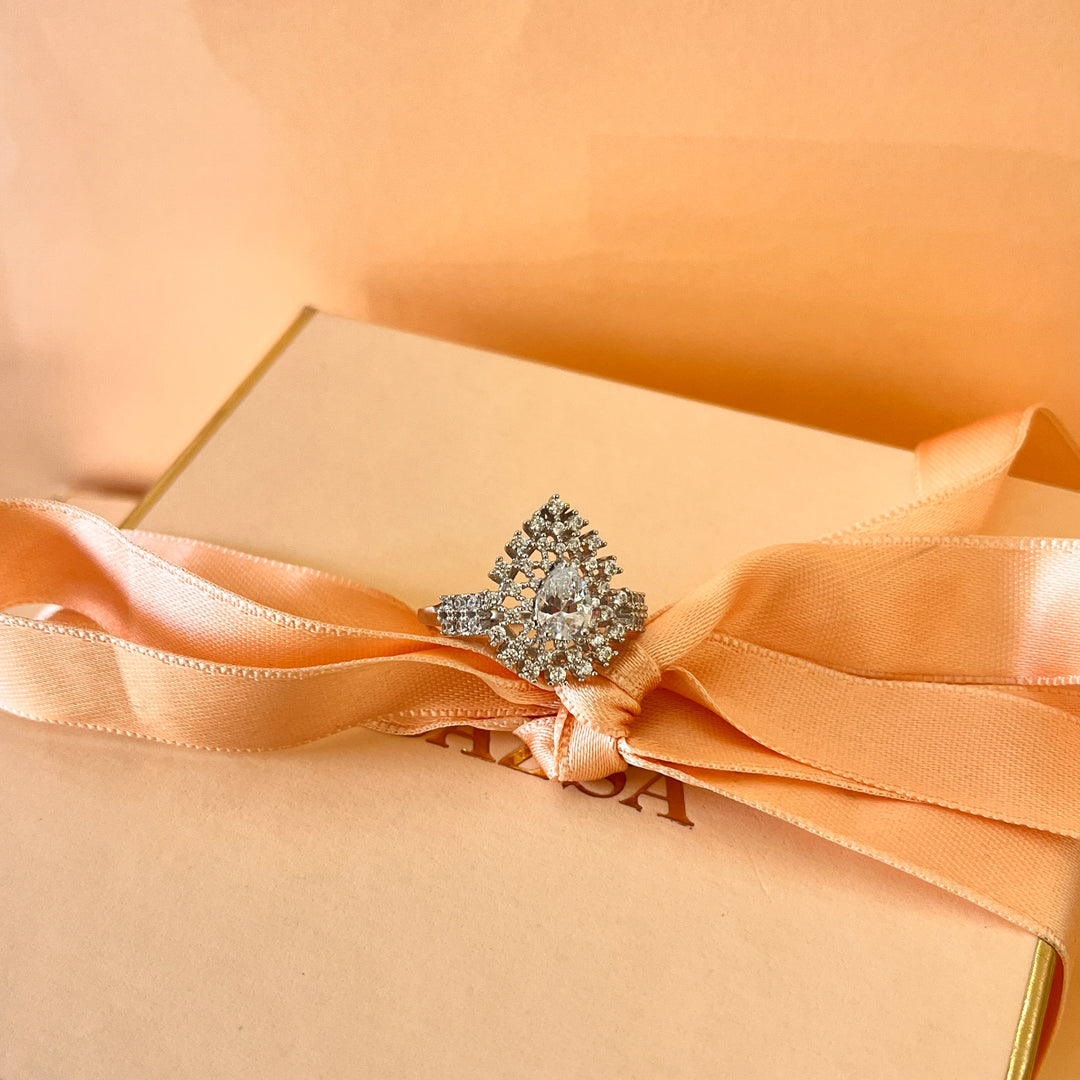 Zircone teardrop white gold plated ring