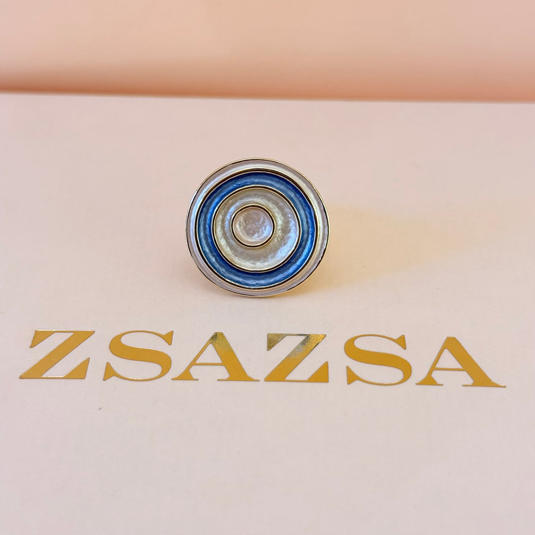 Spiral blue and cream enamel gold plated set