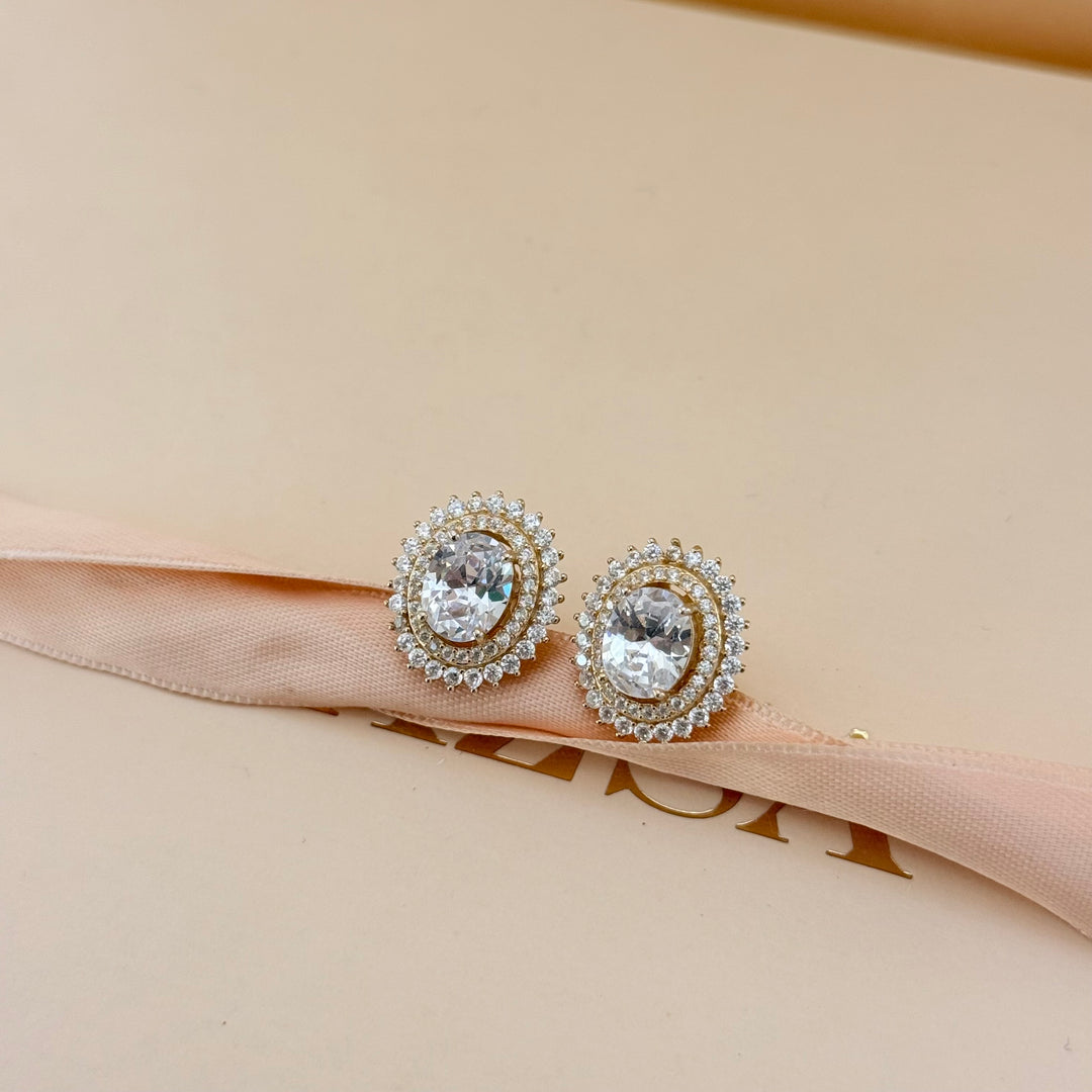 Oval zircone gold plated earrings