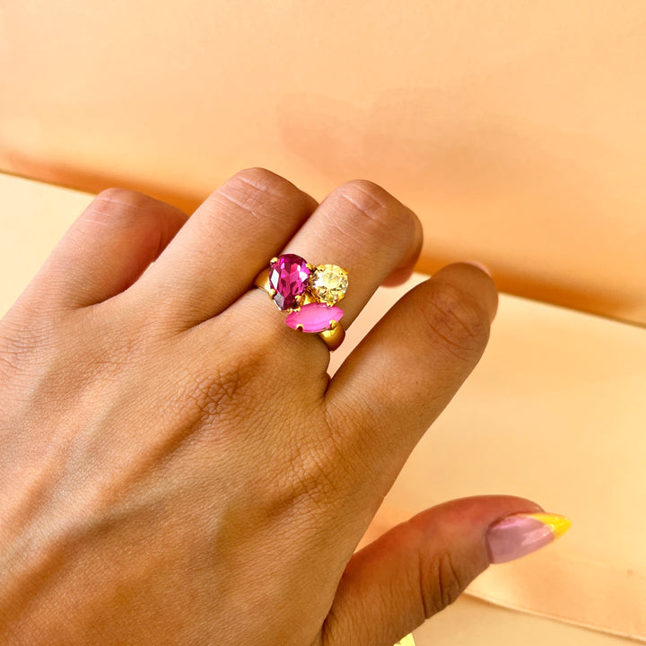 Shade of fuchsia Swarovski crystals ring