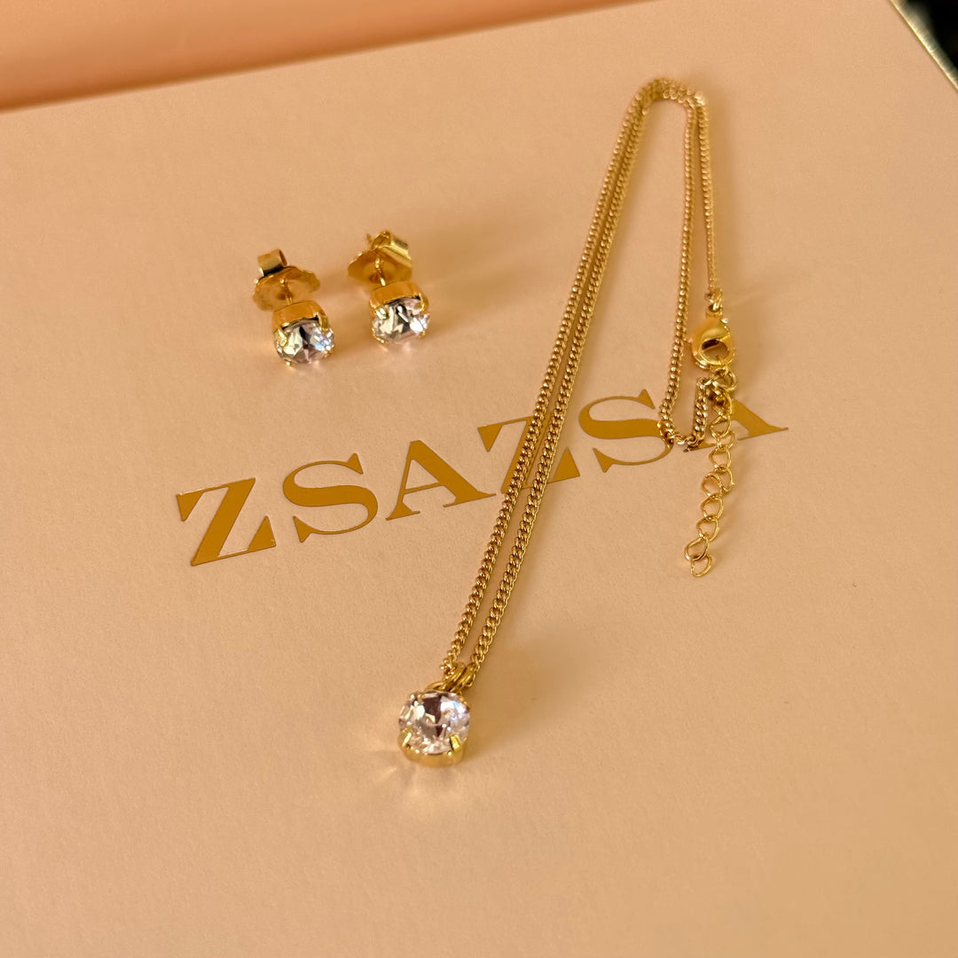 Light pink solitaire Swarovski crystals gold plated set