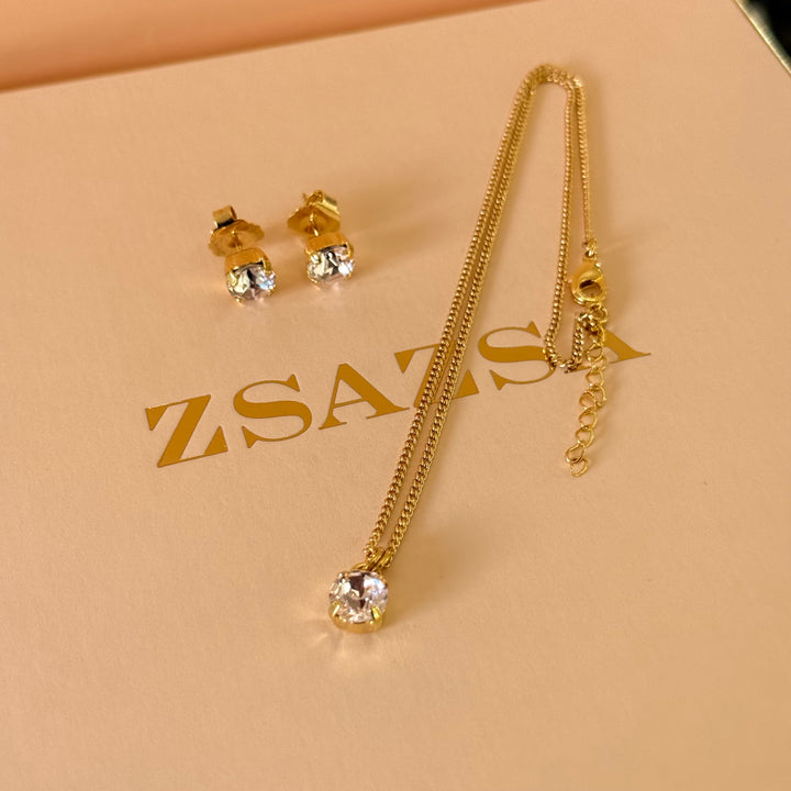 Light pink solitaire Swarovski crystals gold plated set