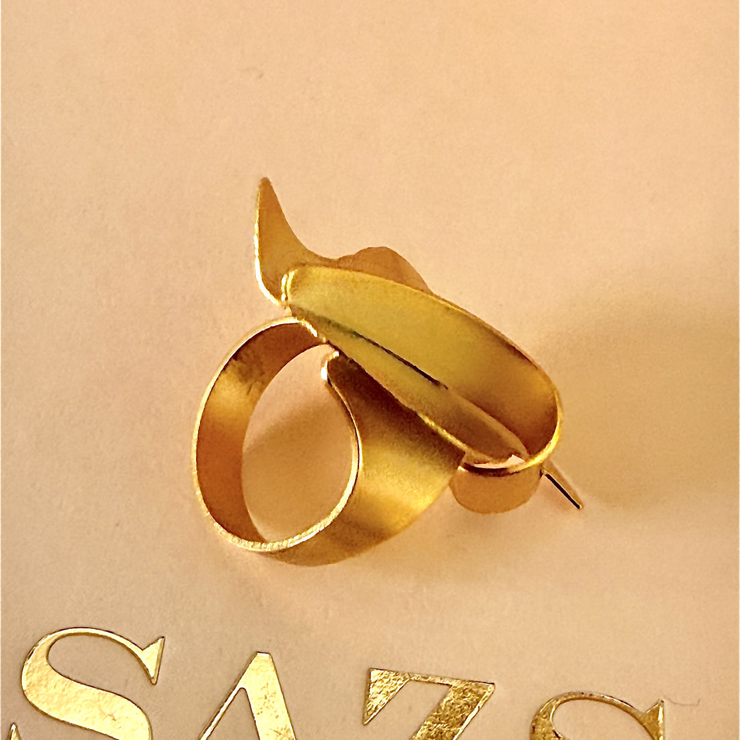 Handmade Abstract Curved  Leaf Gold Ring | Gold Plated | ZsaZsa