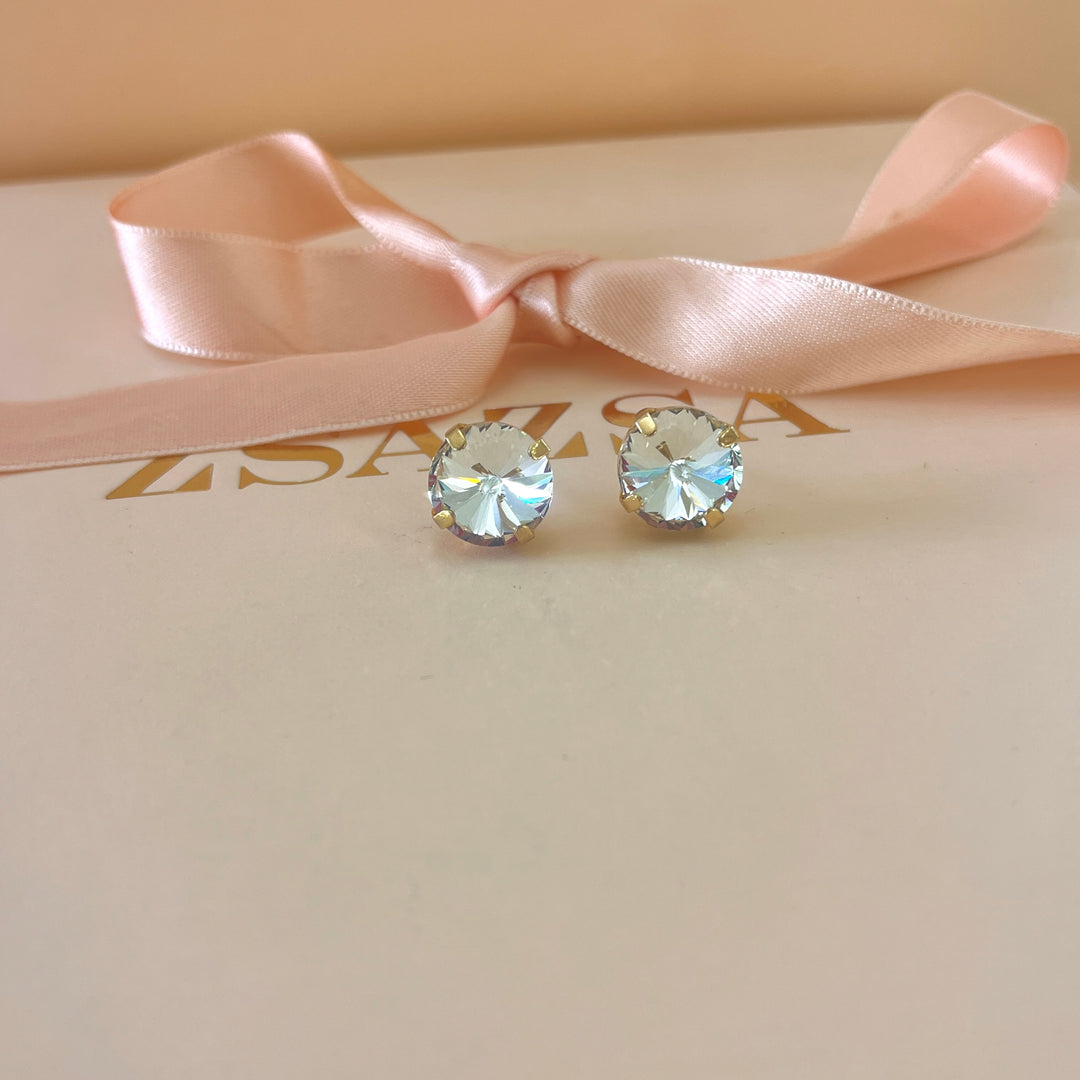 Preciosa crystals round gold plated solitarie studs