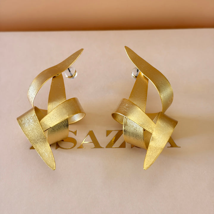 Handmade Abstract Ribbon Gold Earrings | Gold Plated | ZsaZsa