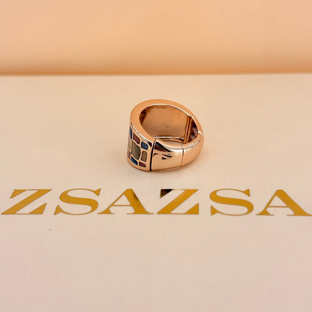 Brick Red, Blue & Bronze Rose Gold Plated Enamel Set