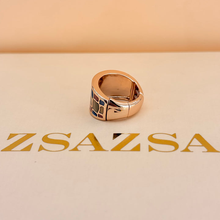 Brick Red, Blue & Bronze Rose Gold Plated Enamel Set