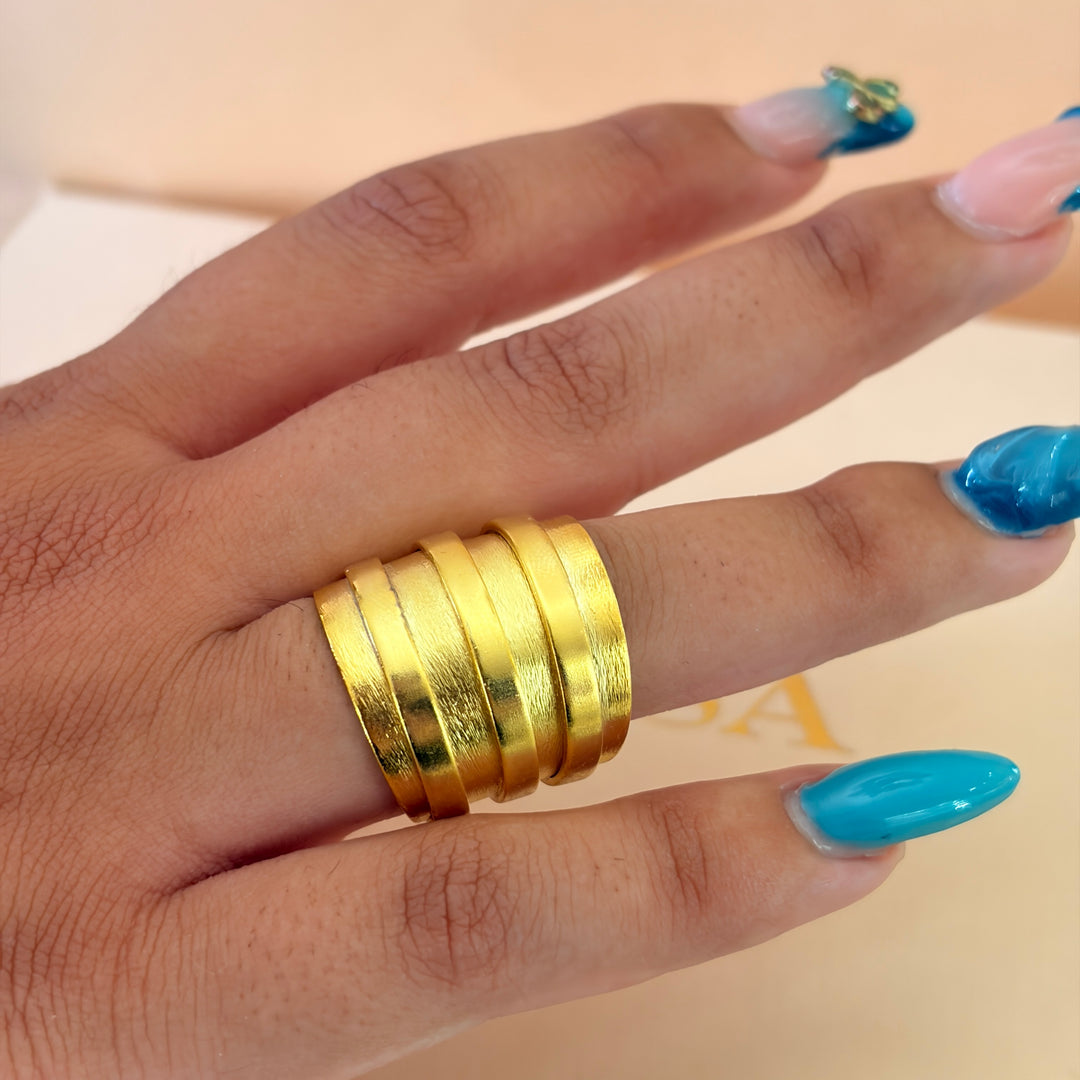 Handmade Striped Band Gold Ring | Gold Plated | ZsaZsa