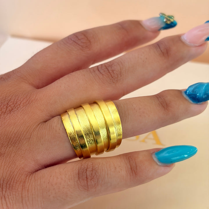 Handmade Striped Band Gold Ring | Gold Plated | ZsaZsa