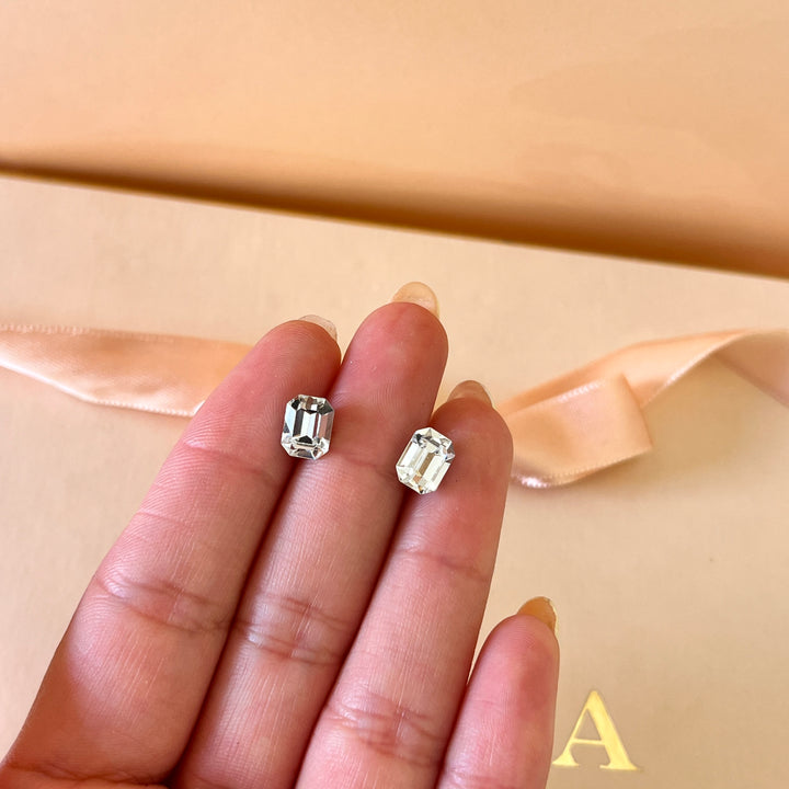 Swarovski crystals small rectangular white gold plated studs