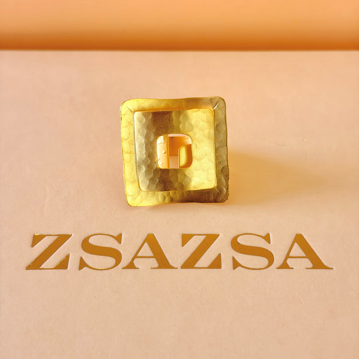 Handmade Hollow Square Gold Ring | Gold Plated | ZsaZsa