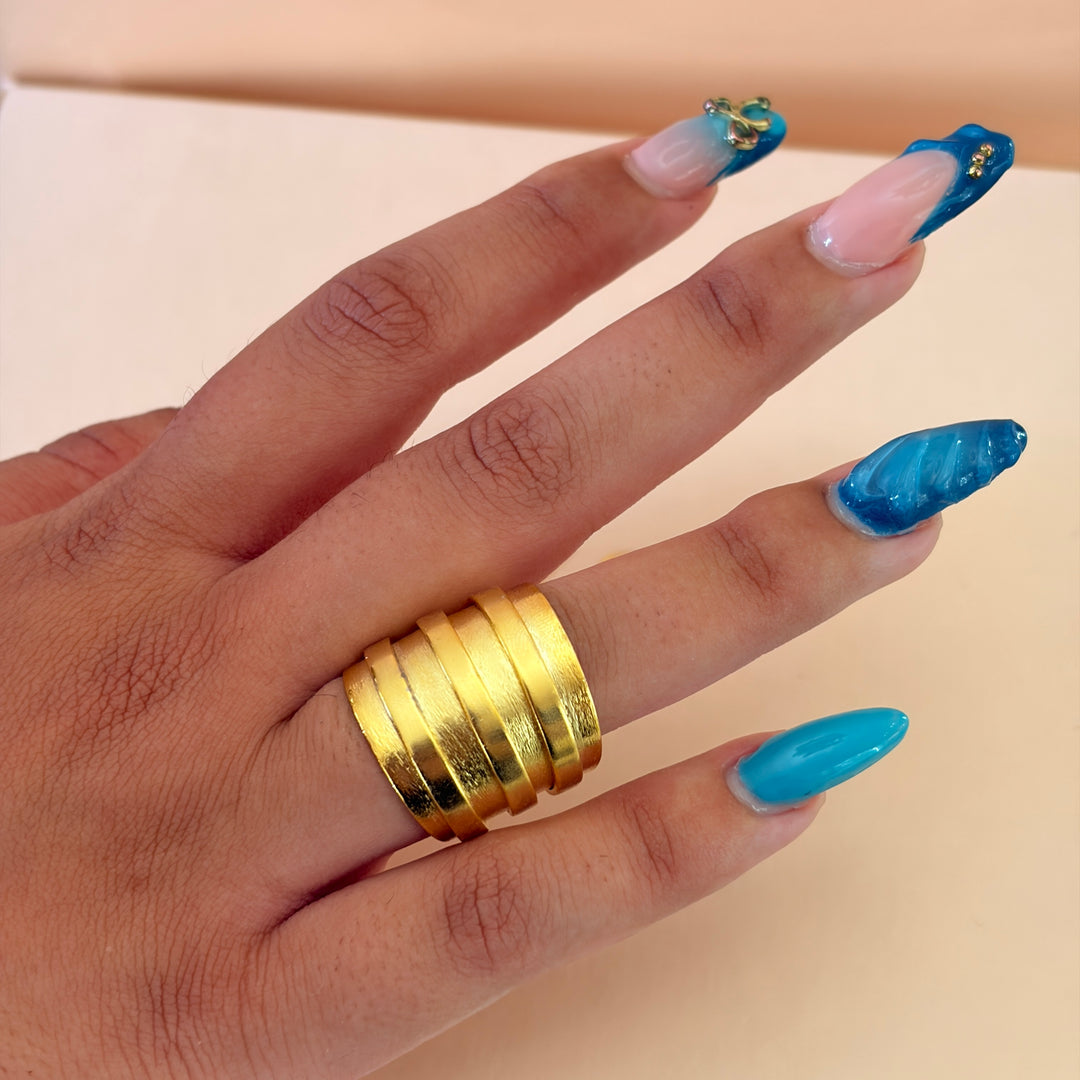 Handmade Striped Band Gold Ring | Gold Plated | ZsaZsa