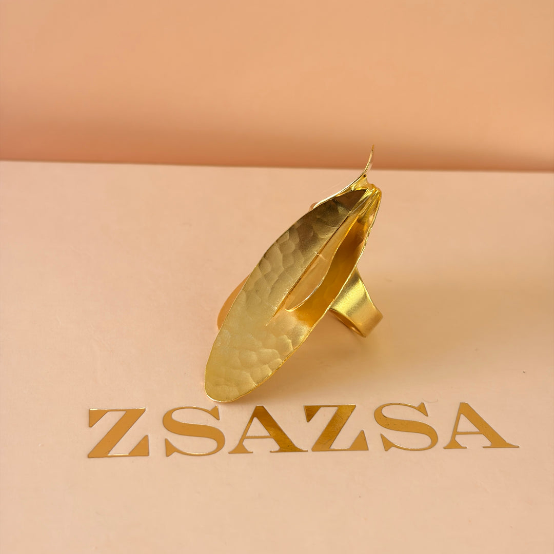 Handmade Statement Abstract Petal Gold Ring | Gold Plated | ZsaZsa