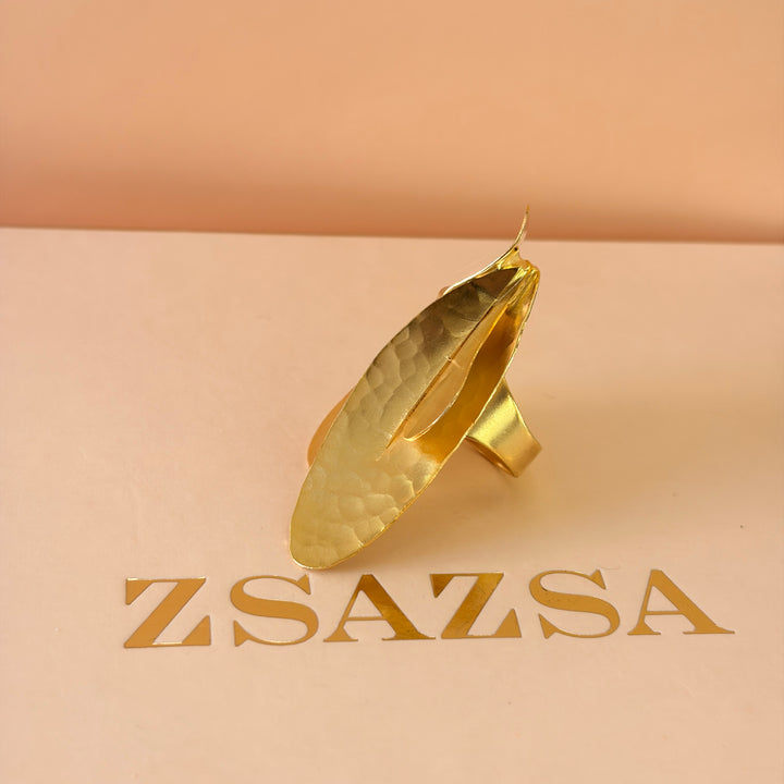 Handmade Statement Abstract Petal Gold Ring | Gold Plated | ZsaZsa