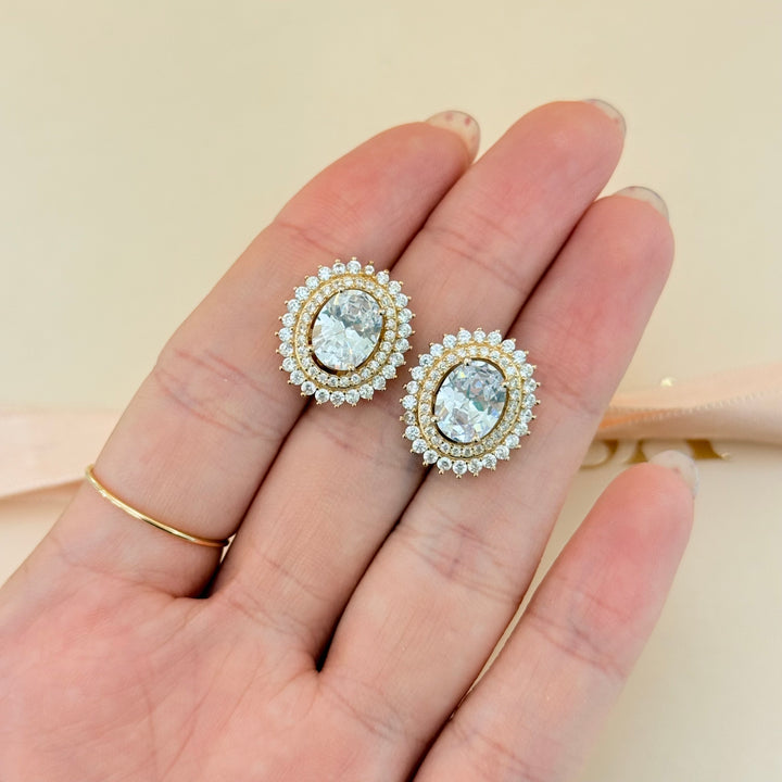 Oval zircone gold plated earrings
