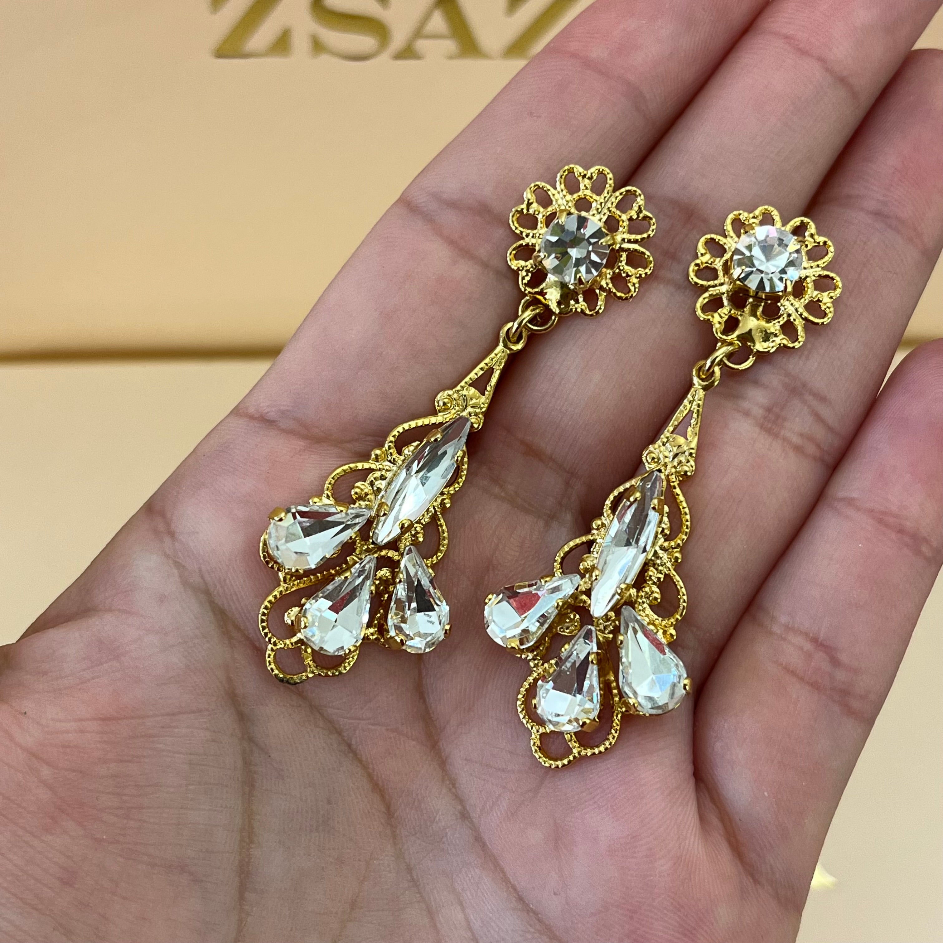 Gold Swarovski crystals earrings