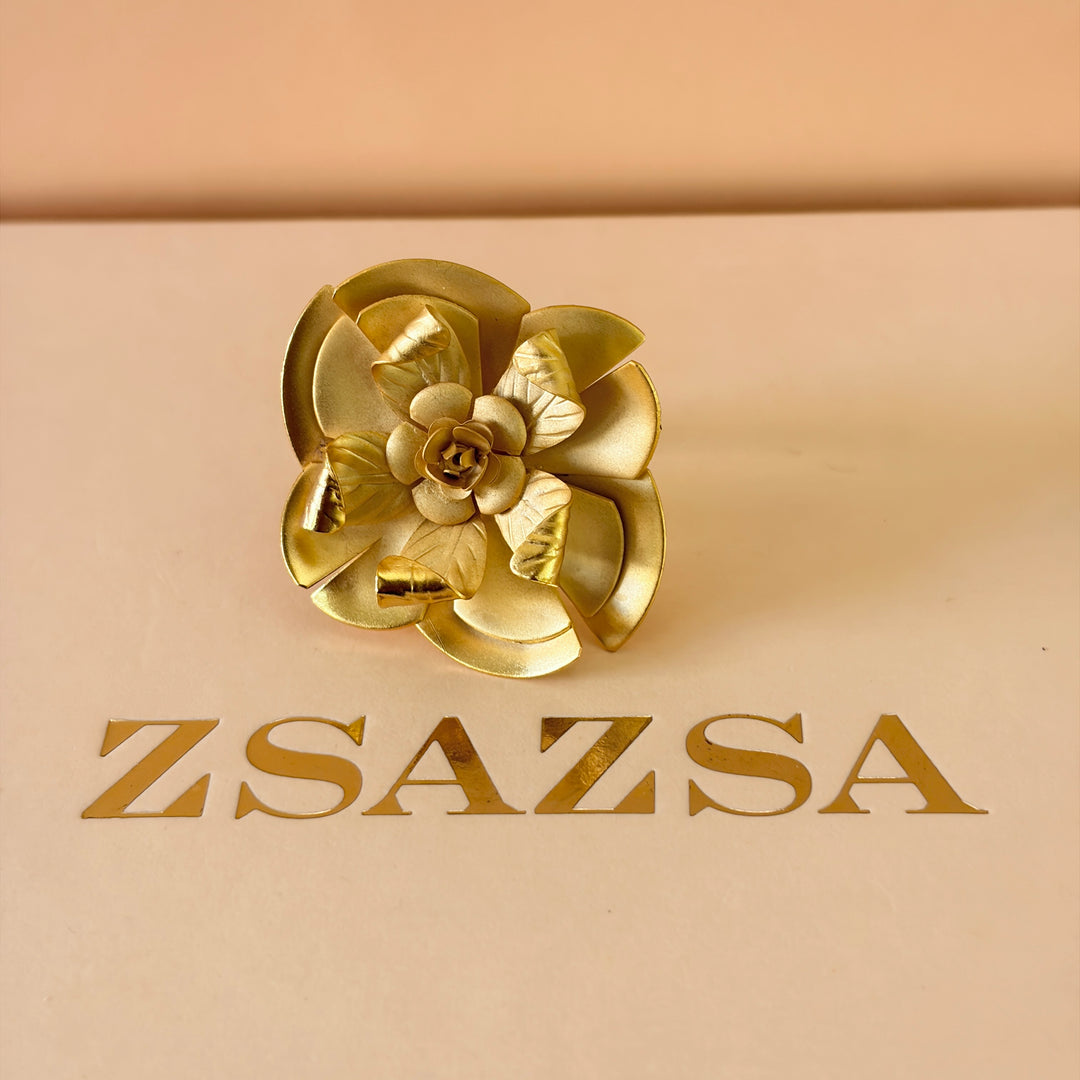 Handmade Detailed Flower Gold Ring | Gold Plated | ZsaZsa