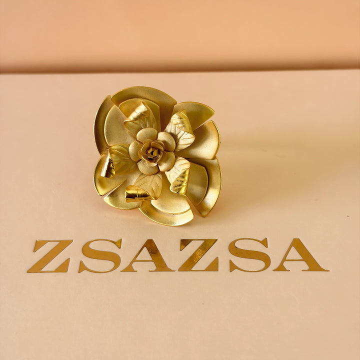 Handmade Detailed Flower Gold Ring | Gold Plated | ZsaZsa